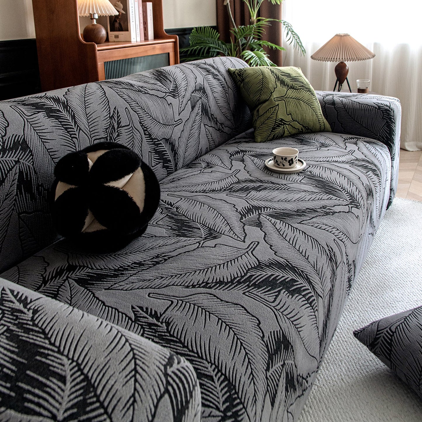 Dual Tone Knitting Jacquard Sofa Cover 1/2/3 Seater Fully Covered - Shadow Grey