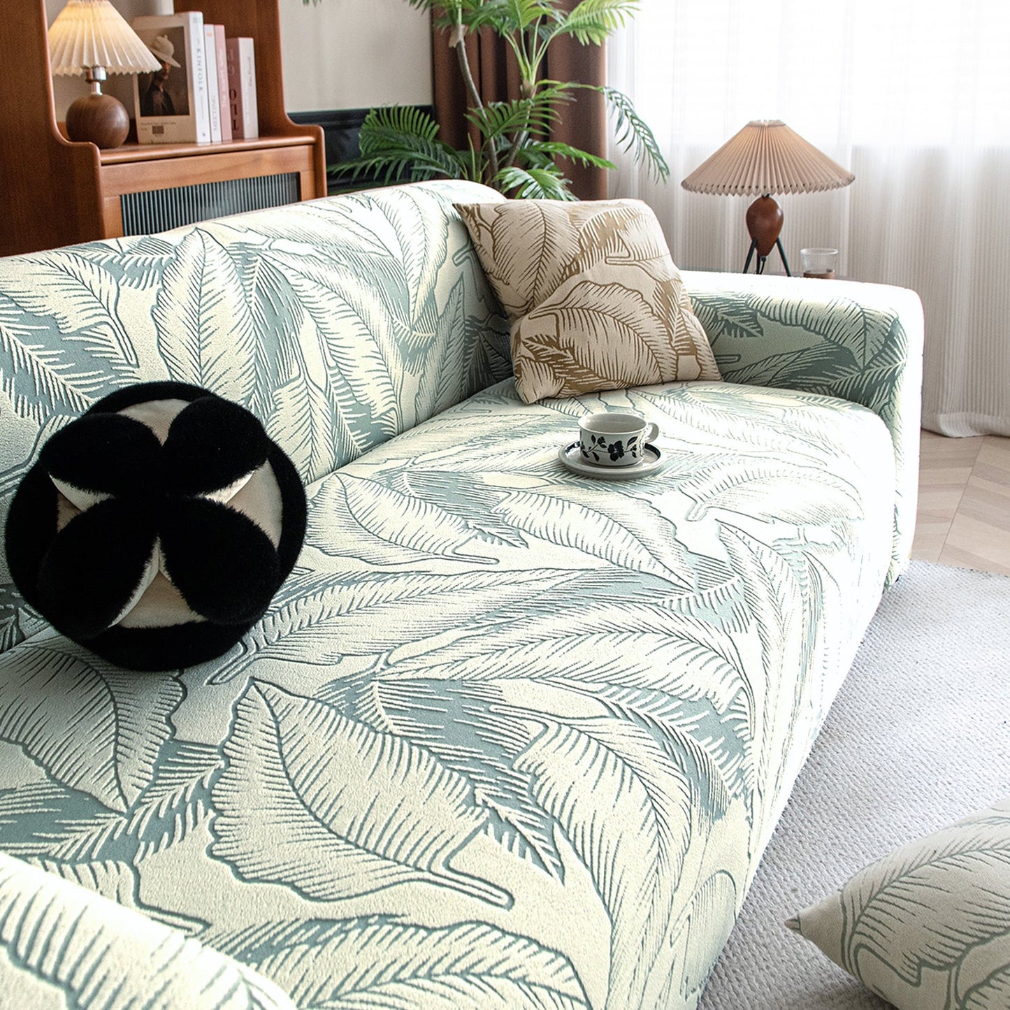 Dual Tone Knitting Jacquard Sofa Cover 1/2/3 Seater Fully Covered - Creamish Pale Green