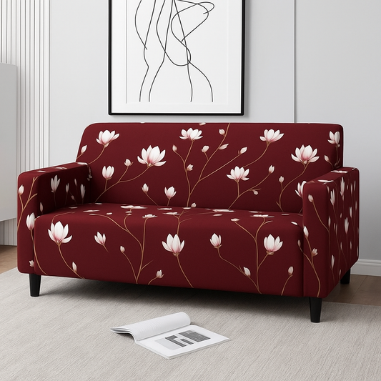 Floral Maroon - Luxury Quality Strechable & Dust-proof Sofa Cover
