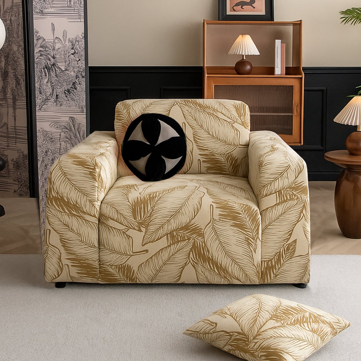 Dual Tone Knitting Jacquard Sofa Cover 1/2/3 Seater Fully Covered - Beige