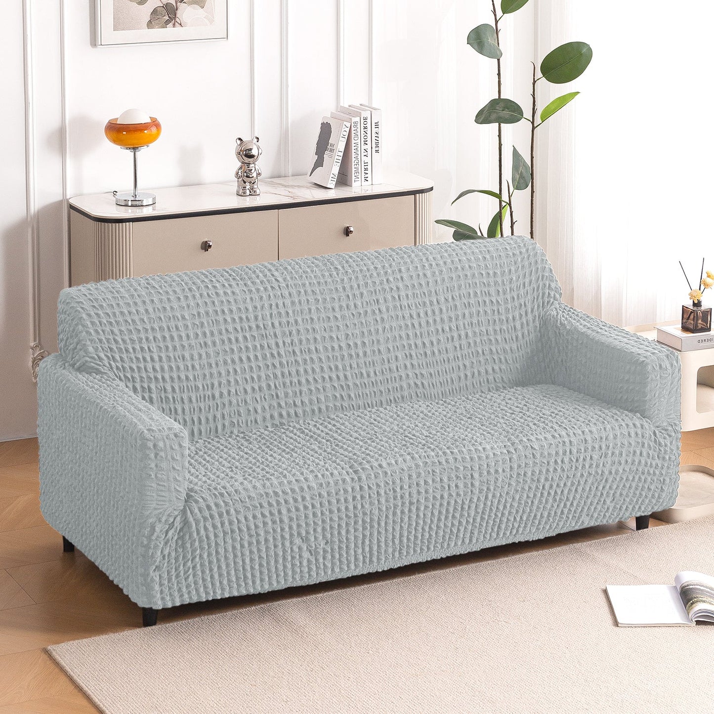 Aria Nova Elastic 280 GSM Stretchable Bubble Sofa Cover, Light Grey