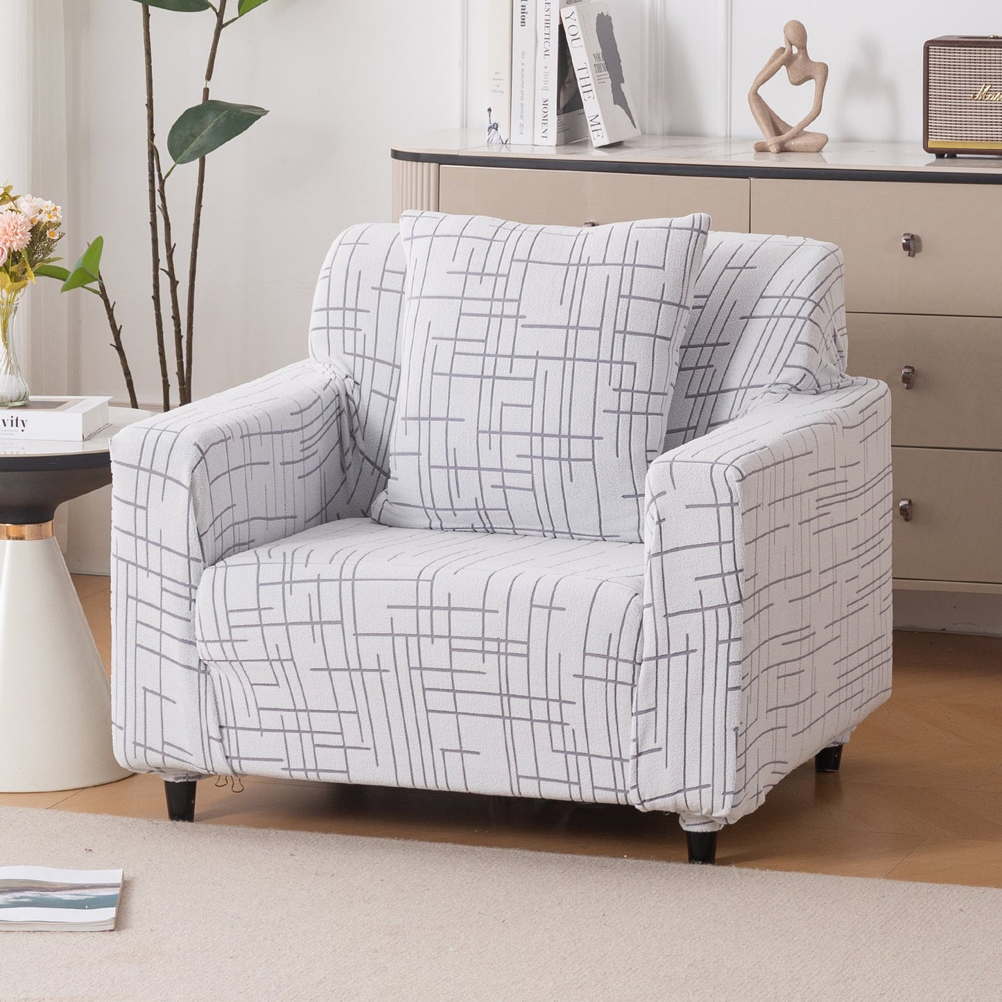 'Crossline Series' Jacquard Sofa Cover 1/2/3/4-seater Fully Covered, Light Grey