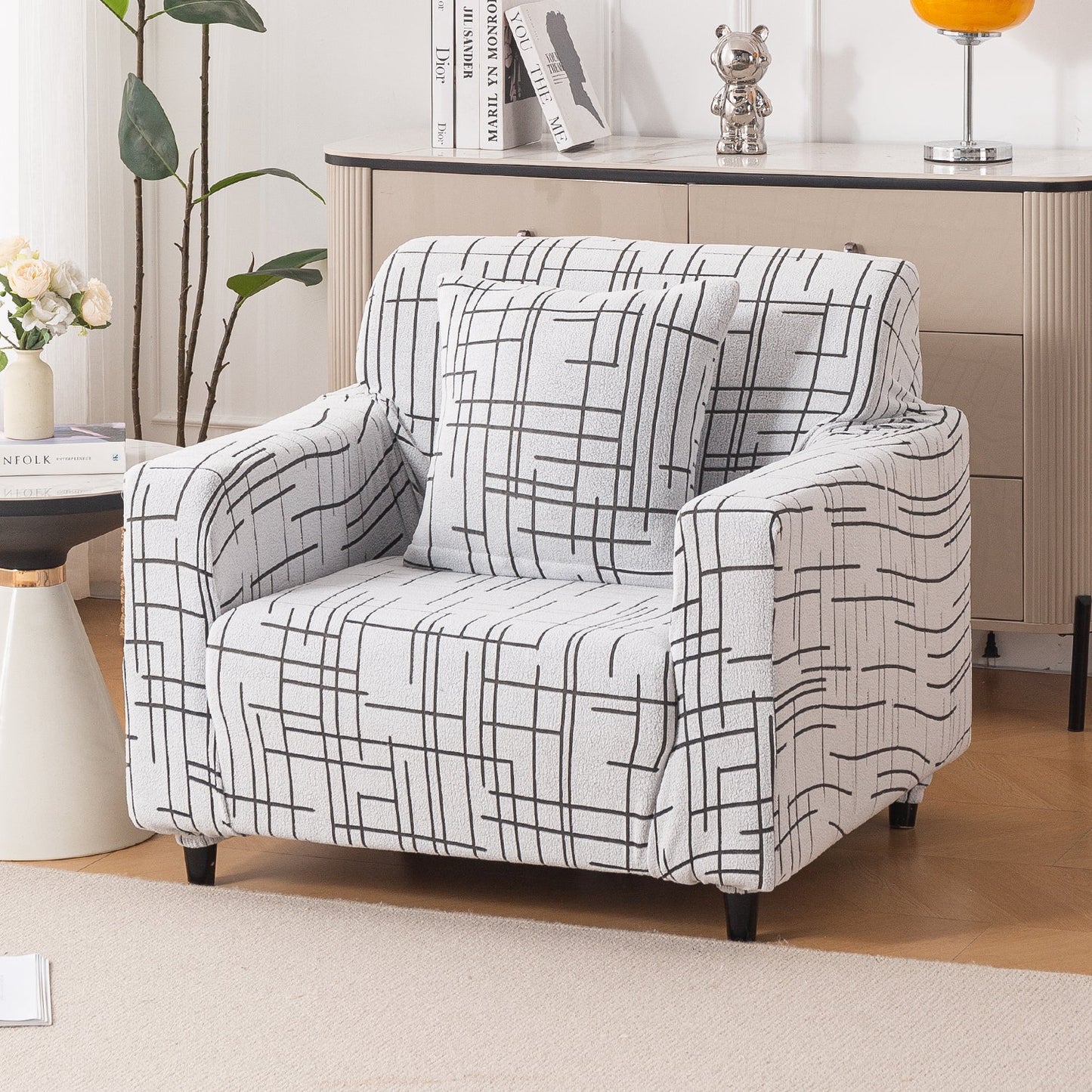 'Crossline Series' Jacquard Sofa Cover 1/2/3/4-seater Fully Covered, Dark Grey