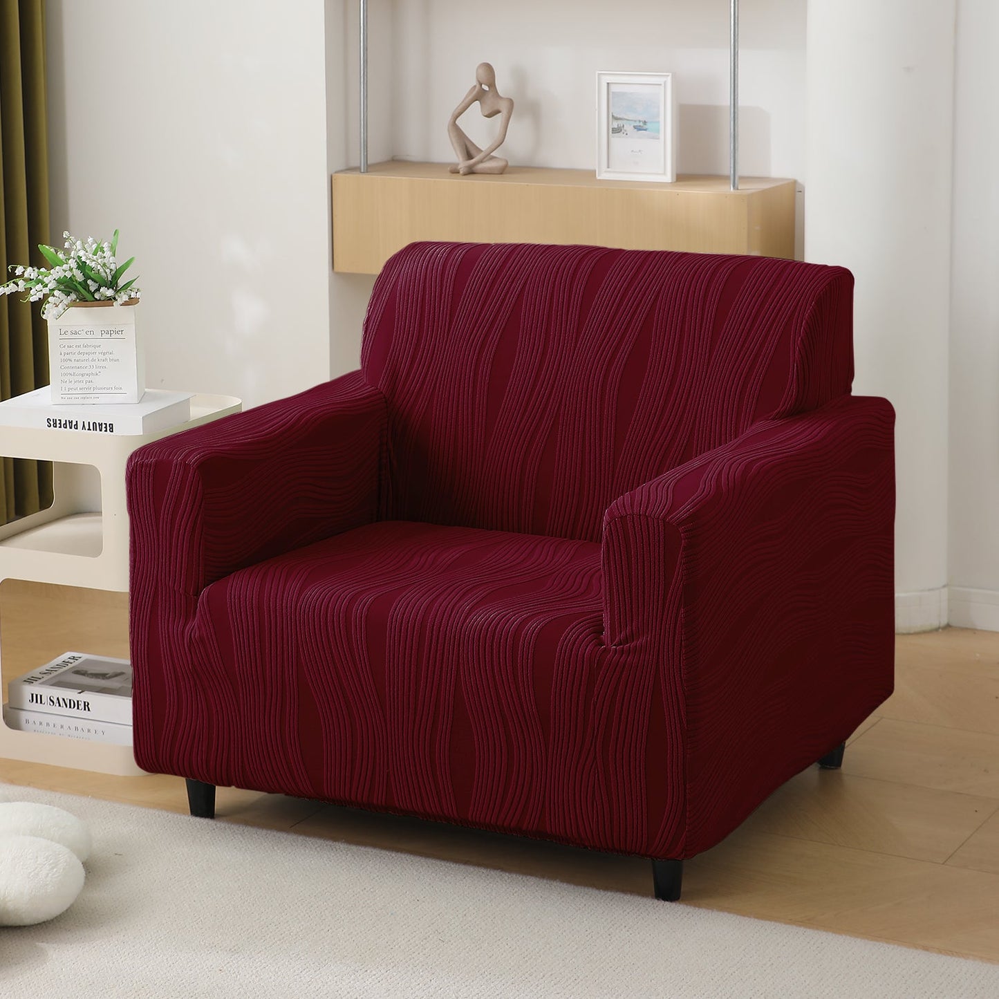 200gsm Knitting Jacquard Sofa Cover 1/2/3/4 Seater Fully Covered, Burgundy