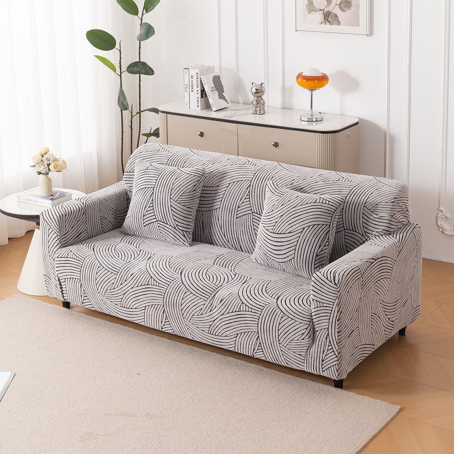 'WaveLine Series' Jacquard Sofa Cover 1/2/3/4-seater Fully Covered, Classic White