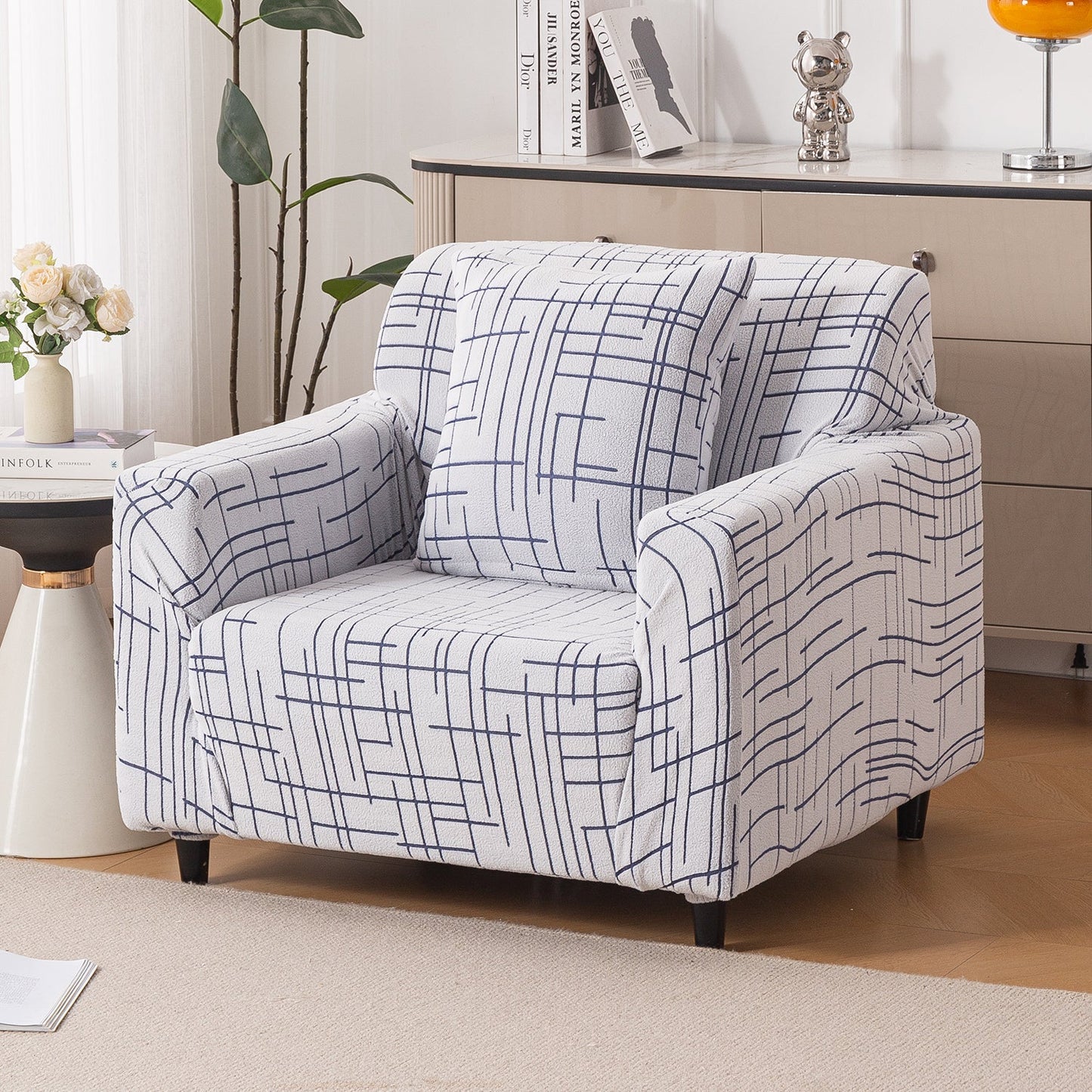 'Crossline Series' Jacquard Sofa Cover 1/2/3/4-seater Fully Covered, Navy Blue