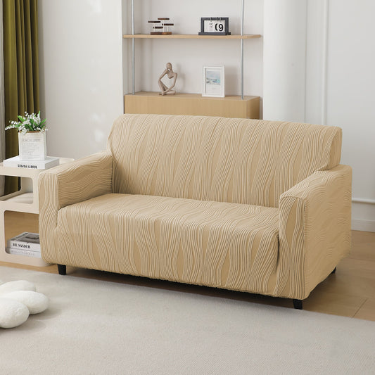 200gsm Knitting Jacquard Sofa Cover 1/2/3/4 Seater Fully Covered, Blush Beige