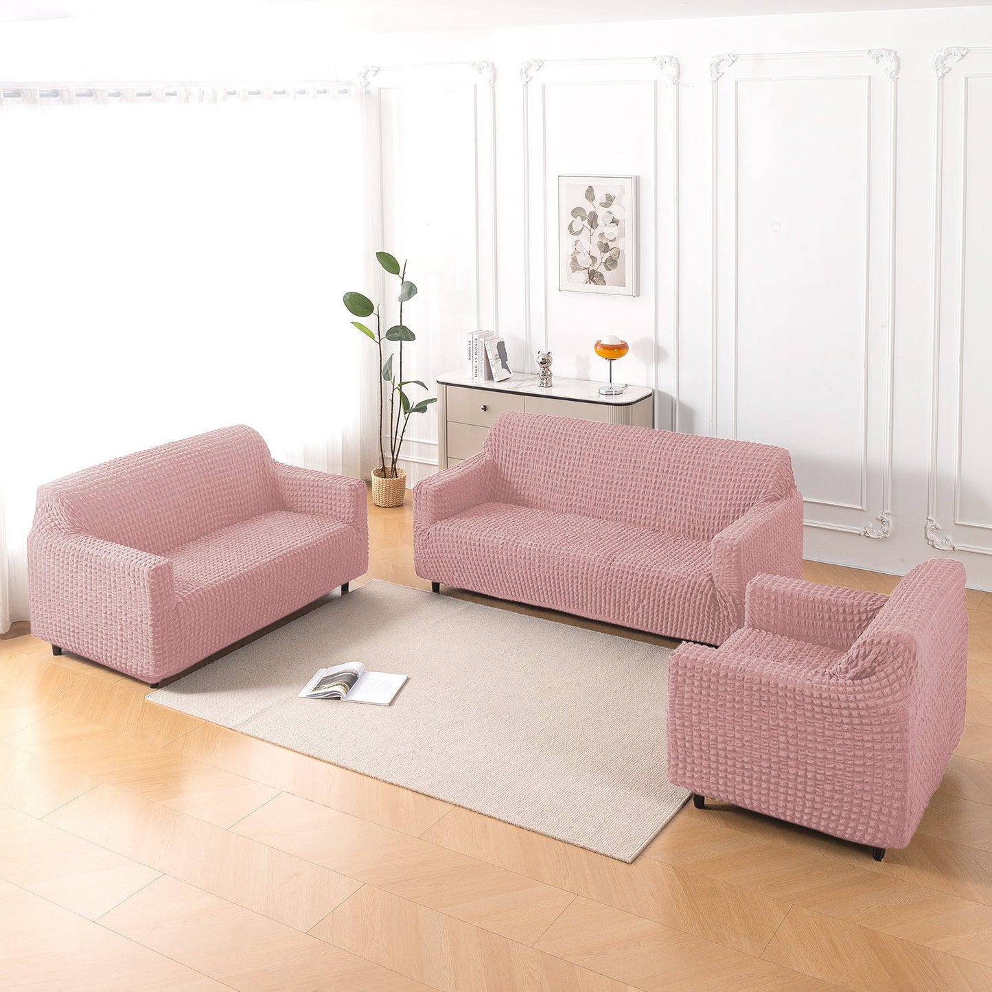 Aria Nova Elastic 280 GSM Stretchable Bubble Sofa Cover, Tea Rose Pink