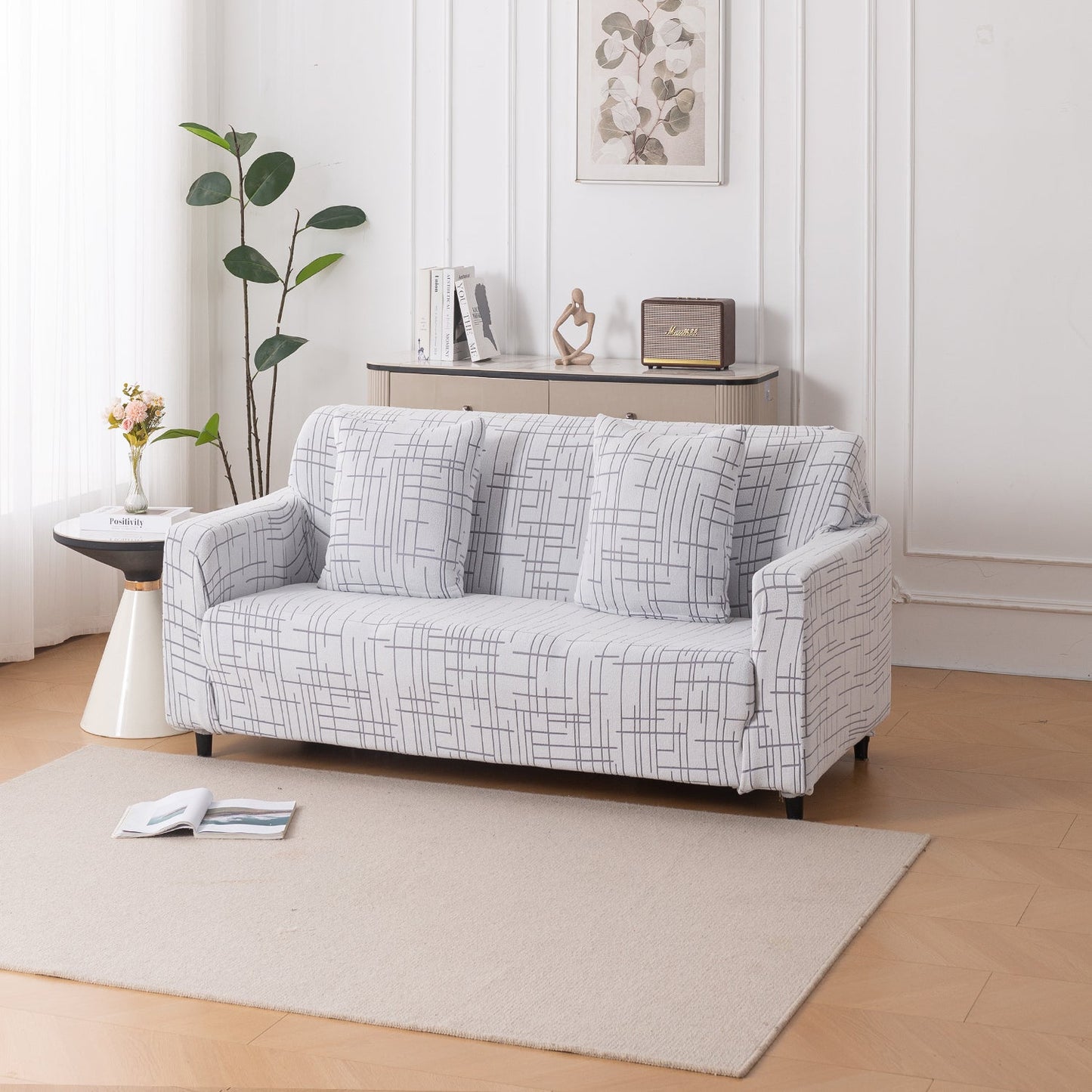 'Crossline Series' Jacquard Sofa Cover 1/2/3/4-seater Fully Covered, Light Grey