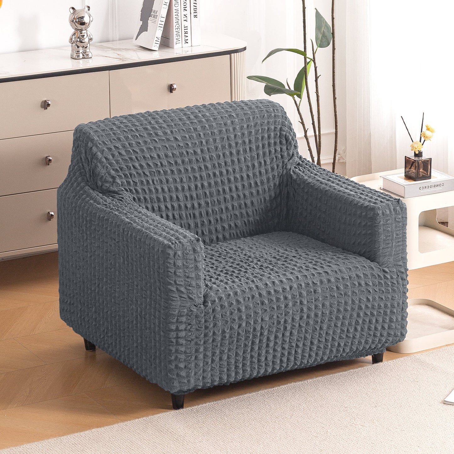Aria Nova Elastic 280 GSM Stretchable Bubble Sofa Cover, Dark Grey
