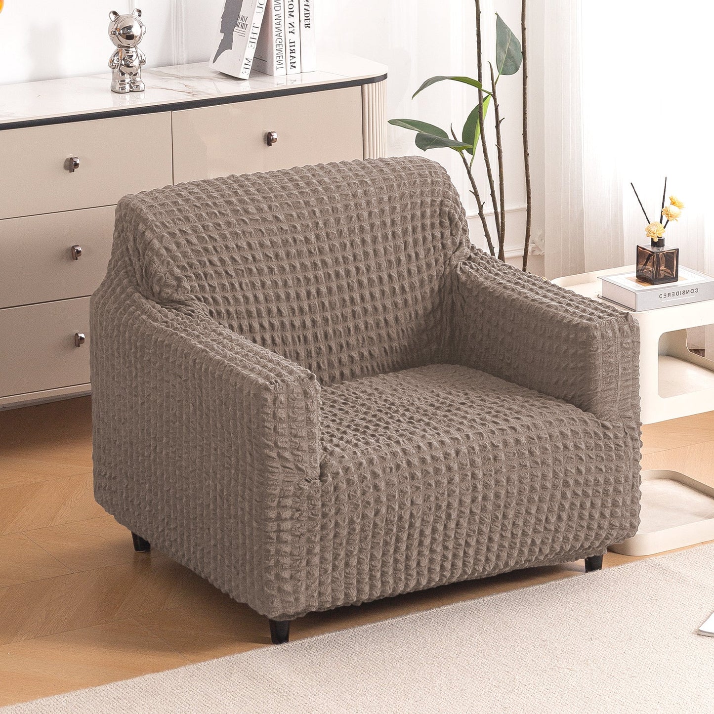 Aria Nova Elastic 280 GSM Stretchable Bubble Sofa Cover , Mocha Brown