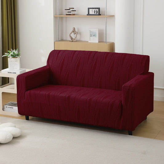 200gsm Knitting Jacquard Sofa Cover 1/2/3/4 Seater Fully Covered, Burgundy
