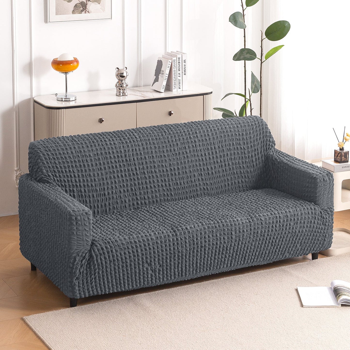 Aria Nova Elastic 280 GSM Stretchable Bubble Sofa Cover, Dark Grey