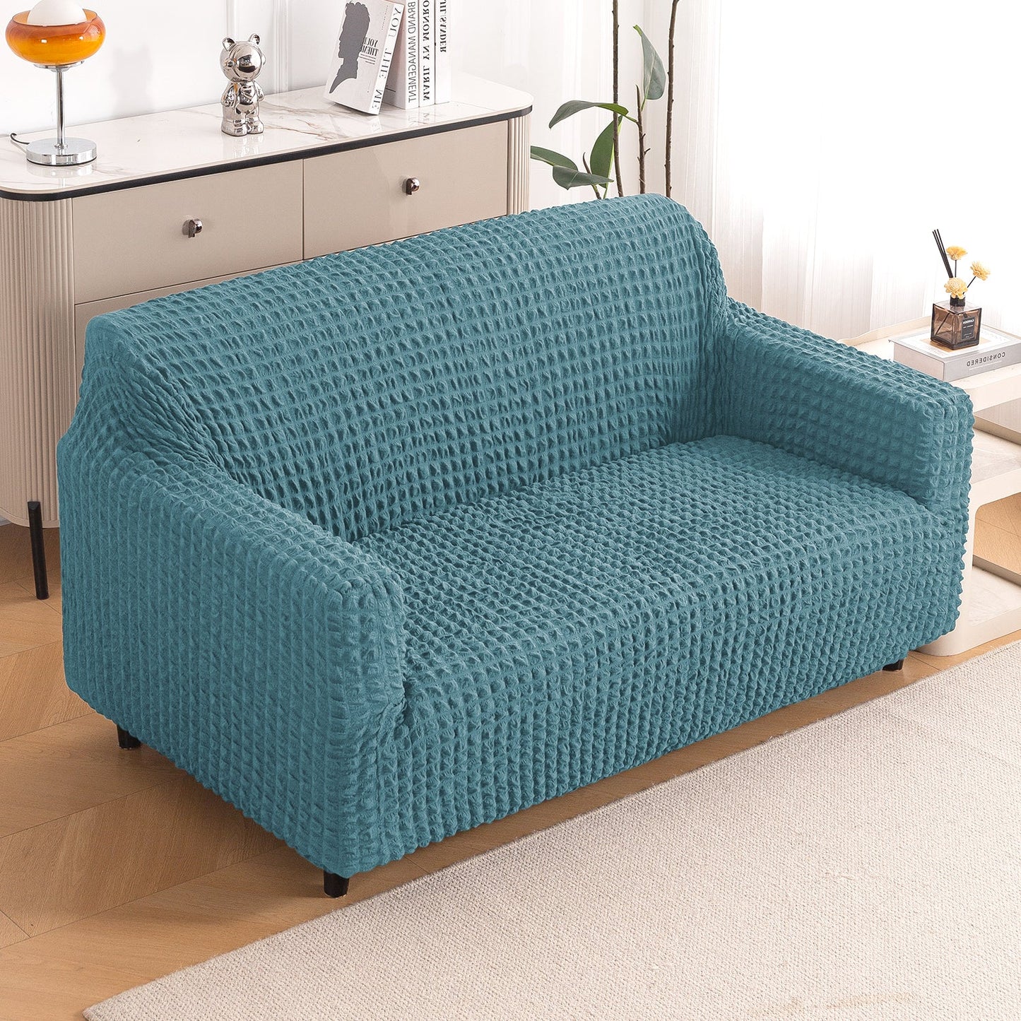 Aria Nova Elastic 280 GSM Stretchable Bubble Sofa Cover, Tropical Teal