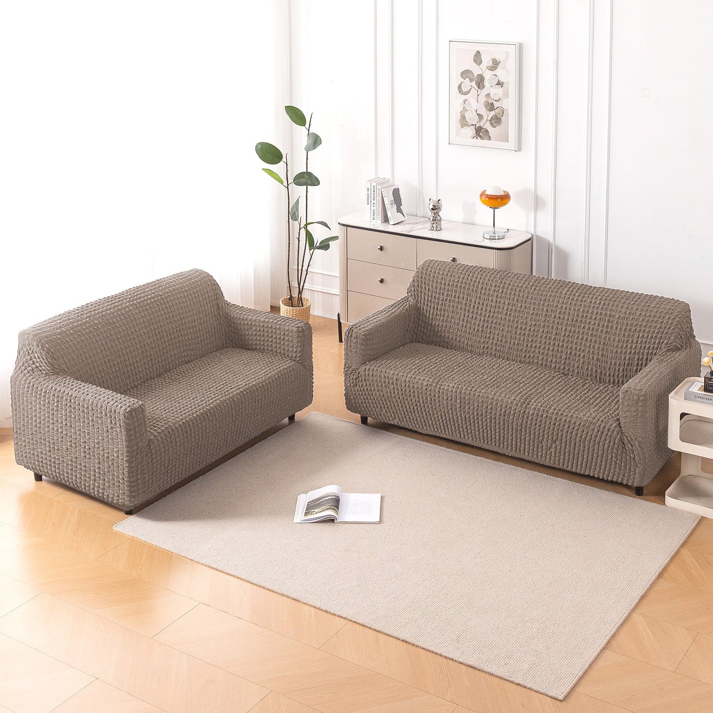 Aria Nova Elastic 280 GSM Stretchable Bubble Sofa Cover , Mocha Brown