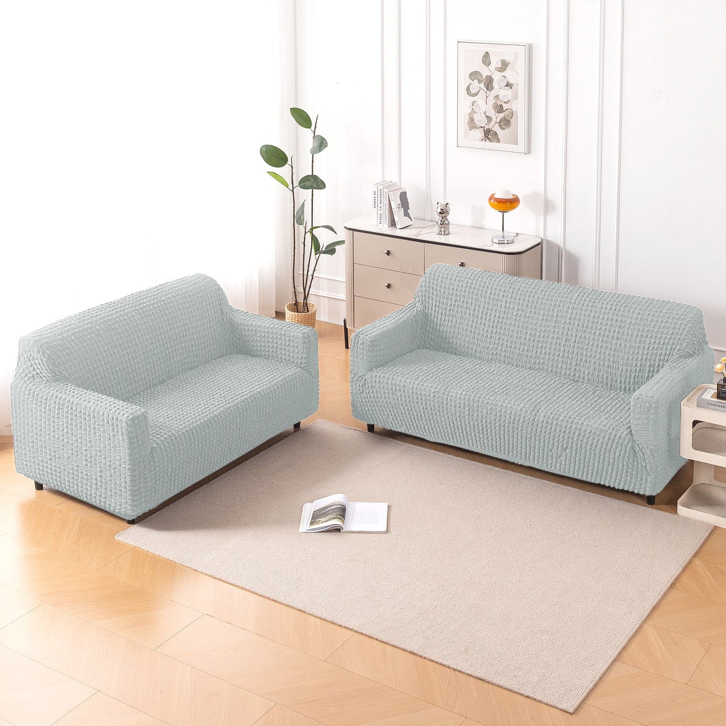 Aria Nova Elastic 280 GSM Stretchable Bubble Sofa Cover, Light Grey