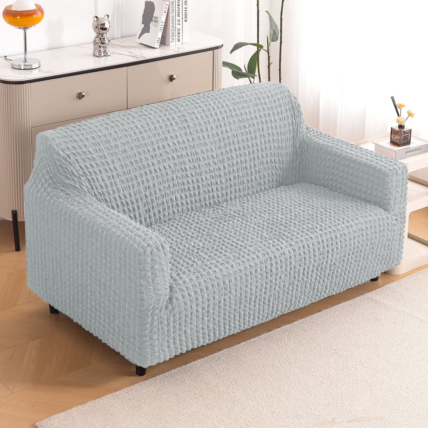 Aria Nova Elastic 280 GSM Stretchable Bubble Sofa Cover, Light Grey