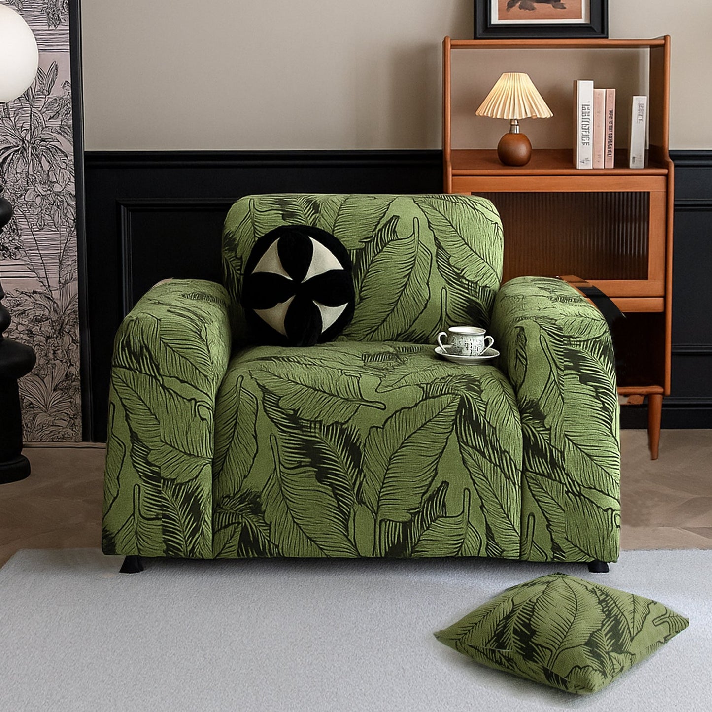 Dual Tone Knitting Jacquard Sofa Cover 1/2/3 Seater Fully Covered - Olive Green