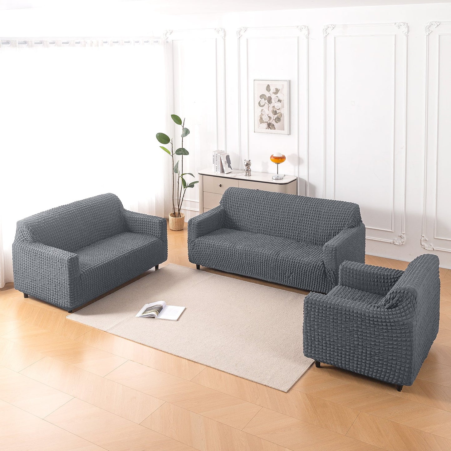 Aria Nova Elastic 280 GSM Stretchable Bubble Sofa Cover, Dark Grey