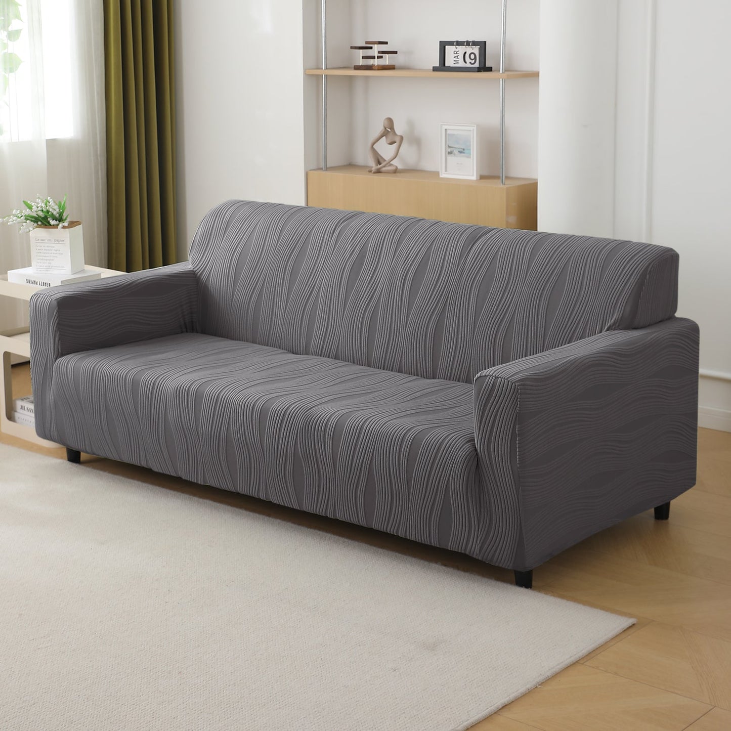 200gsm Knitting Jacquard Sofa Cover 1/2/3/4 Seater Fully Covered, Porpoise Grey