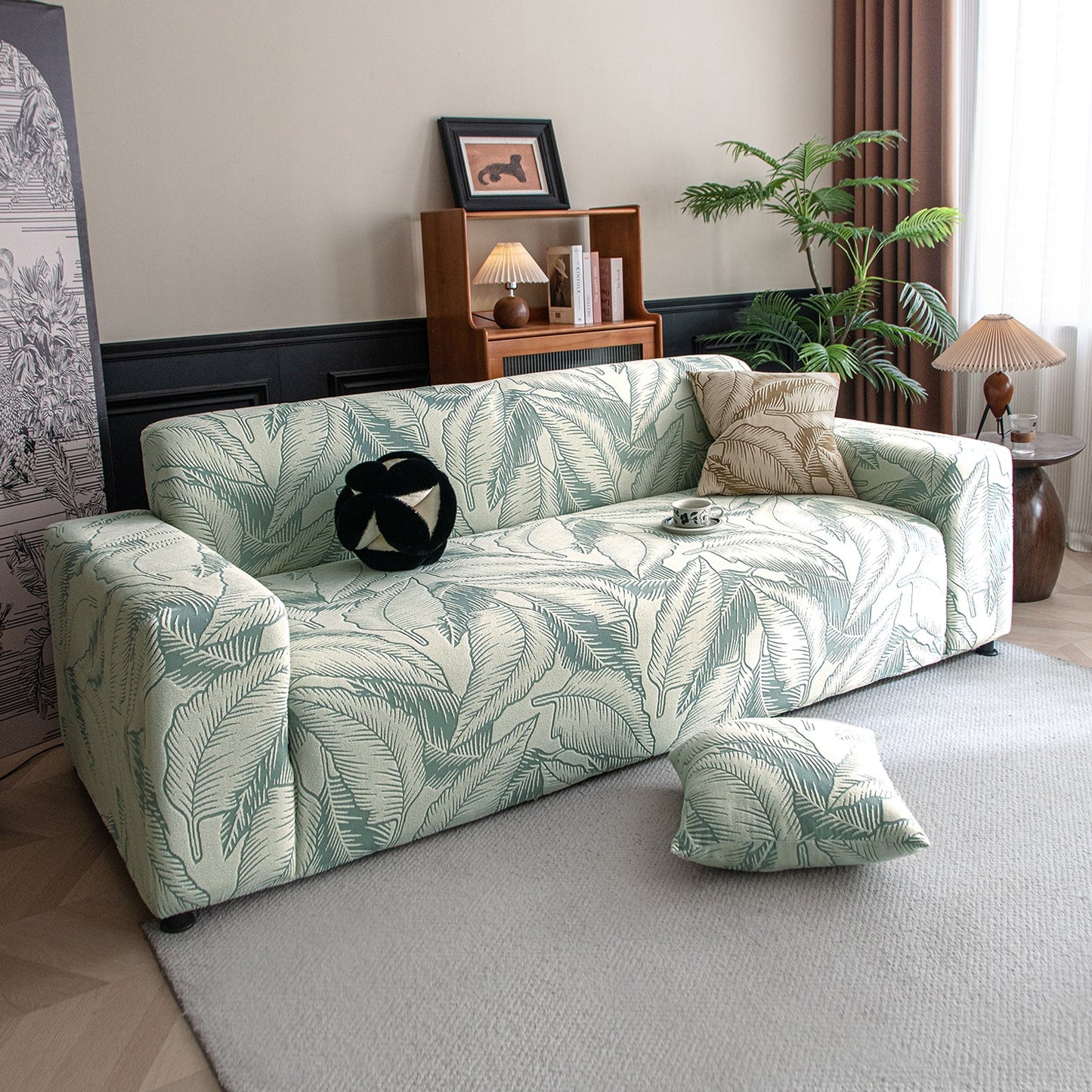 Dual Tone Knitting Jacquard Sofa Cover 1/2/3 Seater Fully Covered - Creamish Pale Green