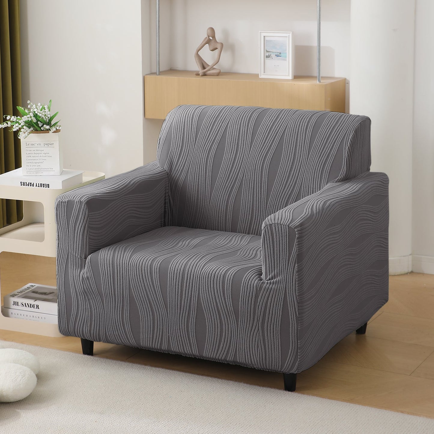 200gsm Knitting Jacquard Sofa Cover 1/2/3/4 Seater Fully Covered, Porpoise Grey