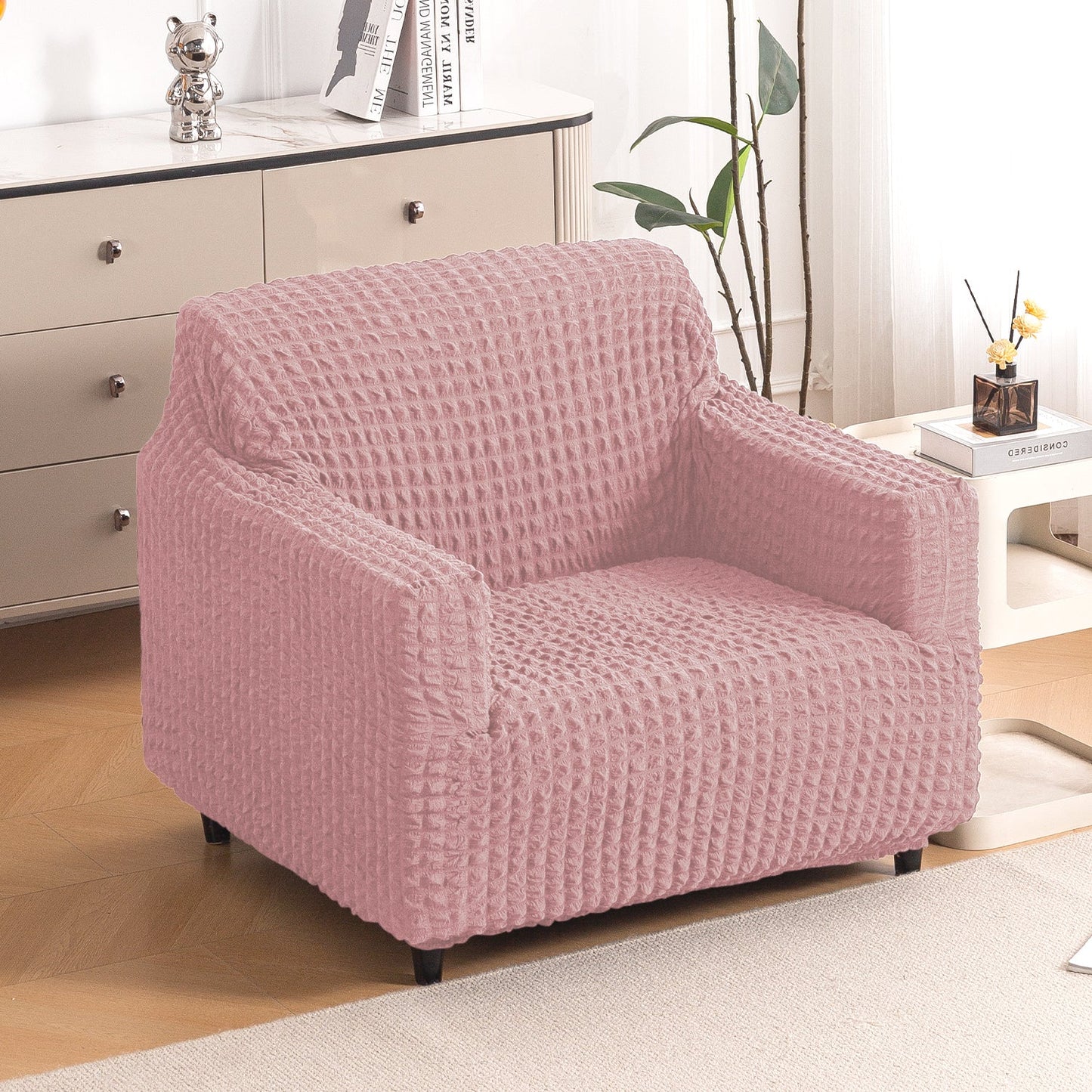 Aria Nova Elastic 280 GSM Stretchable Bubble Sofa Cover, Tea Rose Pink