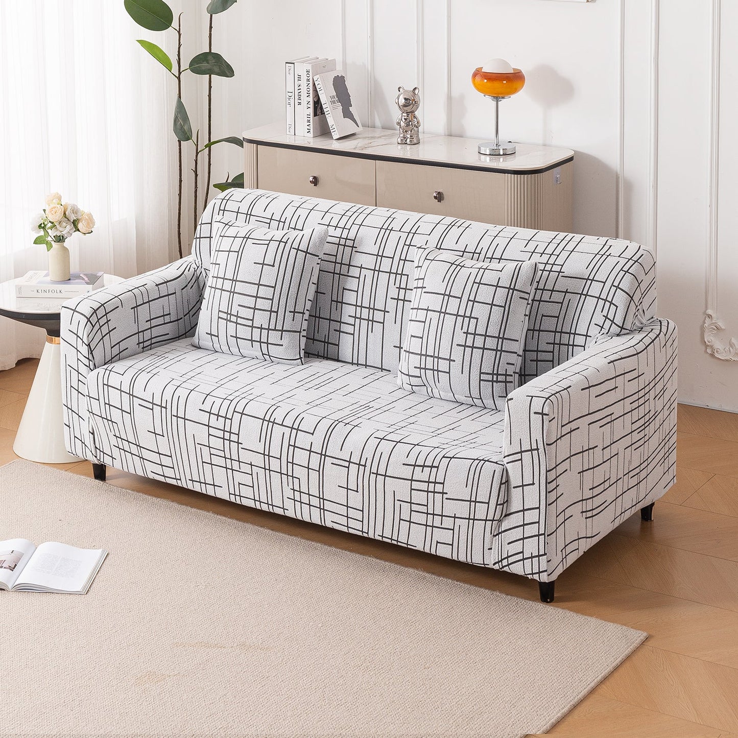 'Crossline Series' Jacquard Sofa Cover 1/2/3/4-seater Fully Covered, Dark Grey