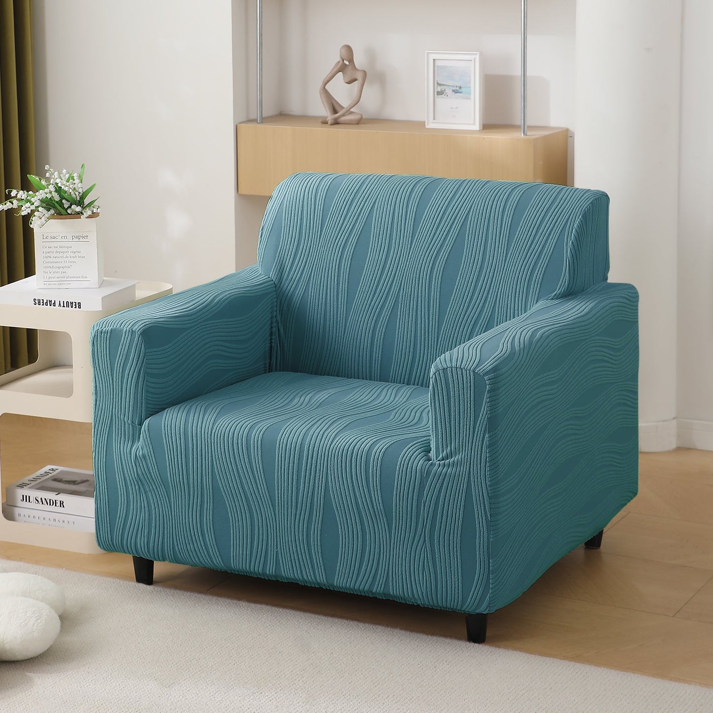 200gsm Knitting Jacquard Sofa Cover 1/2/3/4 Seater Fully Covered, Sea Blue