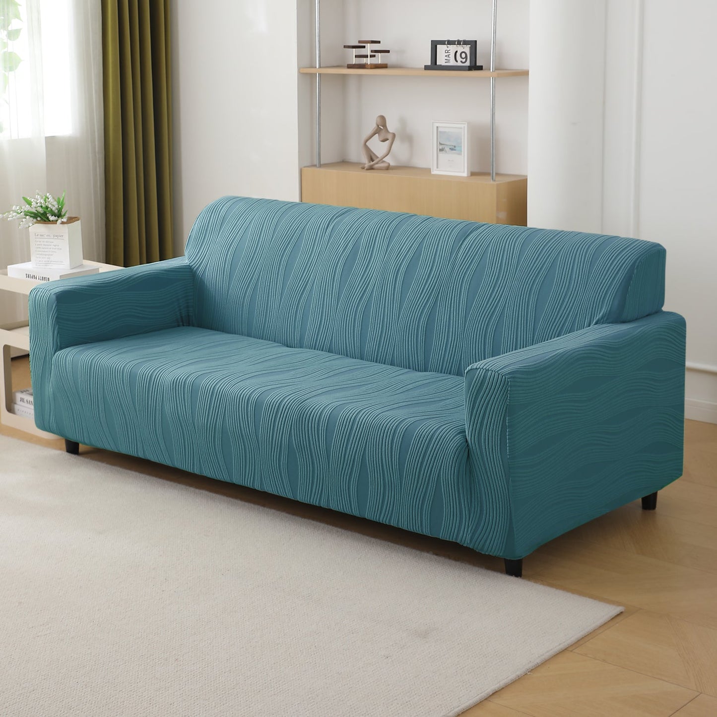 200gsm Knitting Jacquard Sofa Cover 1/2/3/4 Seater Fully Covered, Sea Blue