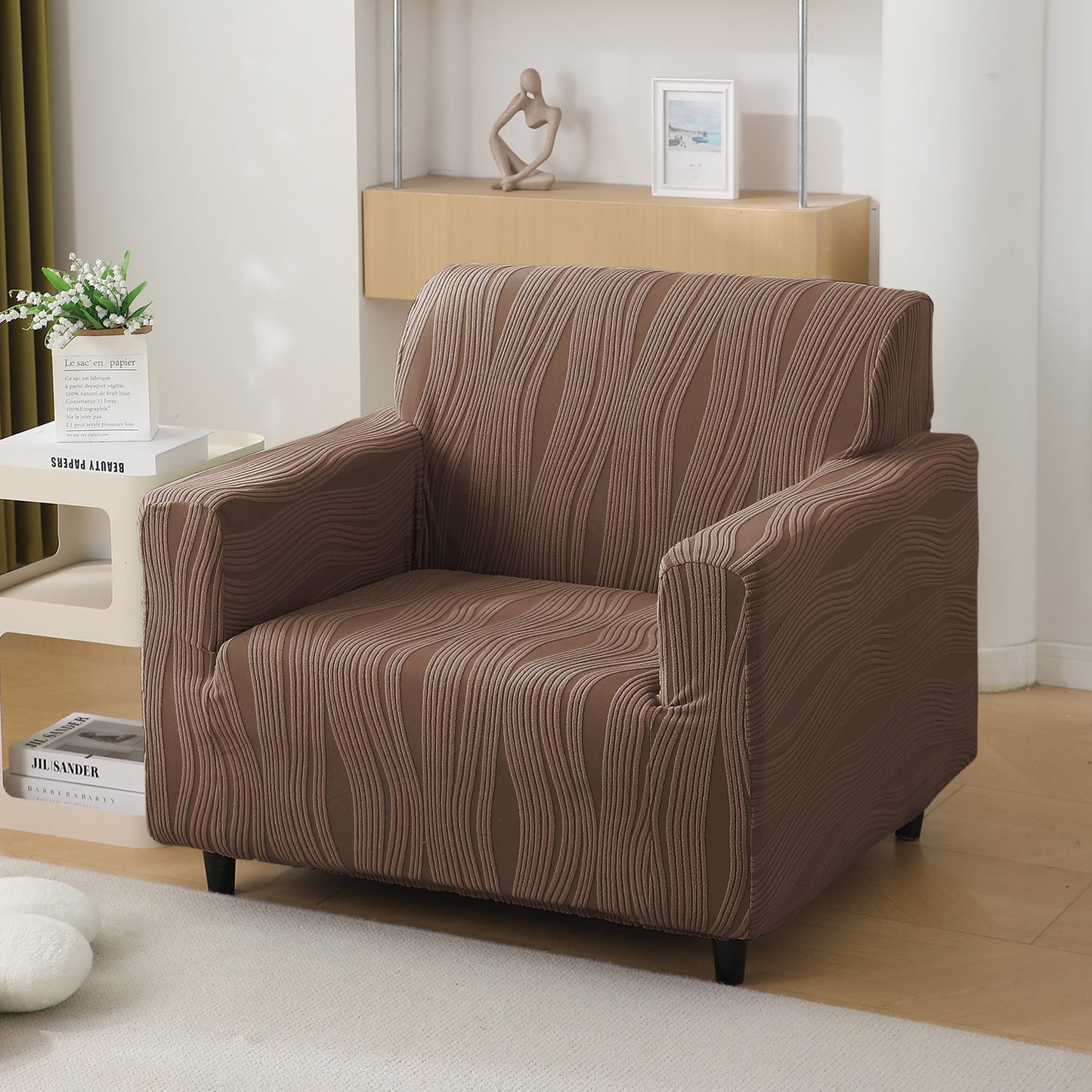 200gsm Knitting Jacquard Sofa Cover 1/2/3/4 Seater Fully Covered, Chocolate Brown