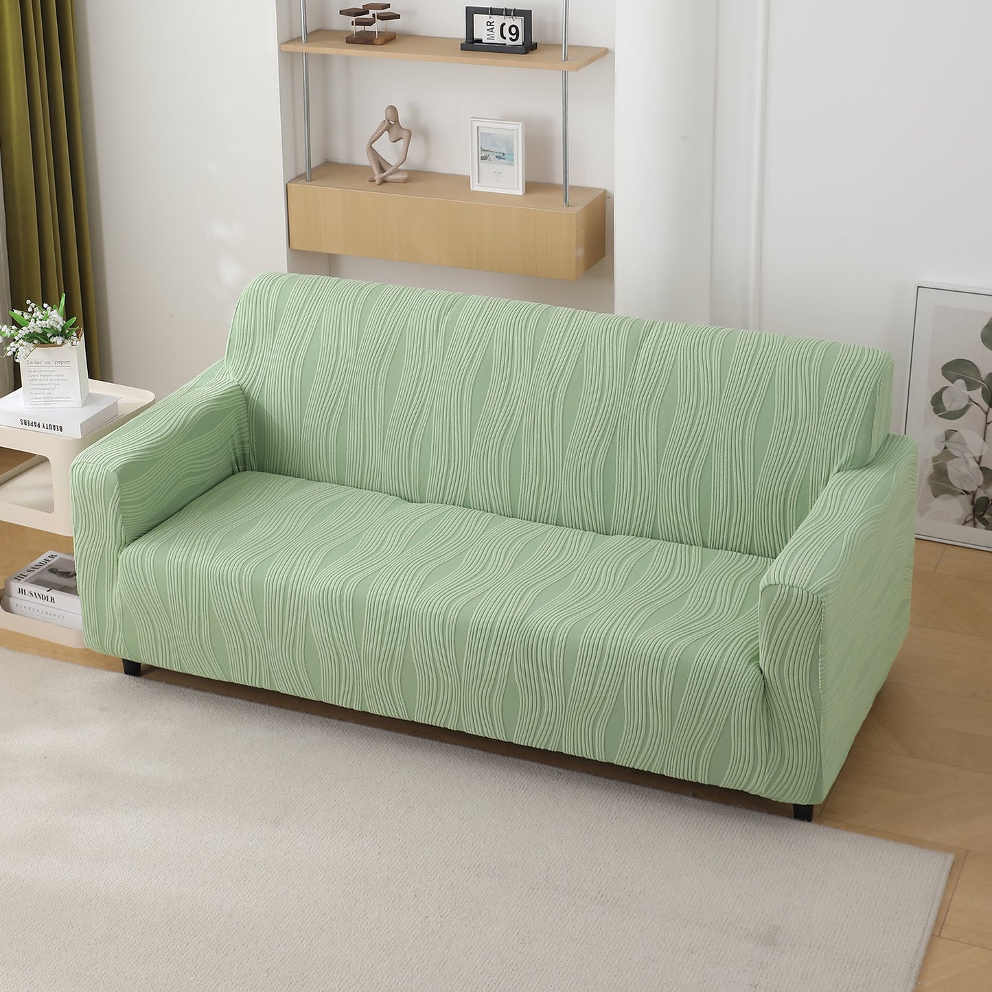 200gsm Knitting Jacquard Sofa Cover 1/2/3/4 Seater Fully Covered, Pastel Green