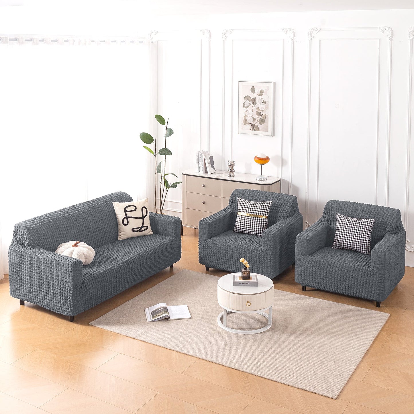 Aria Nova Elastic 280 GSM Stretchable Bubble Sofa Cover, Dark Grey