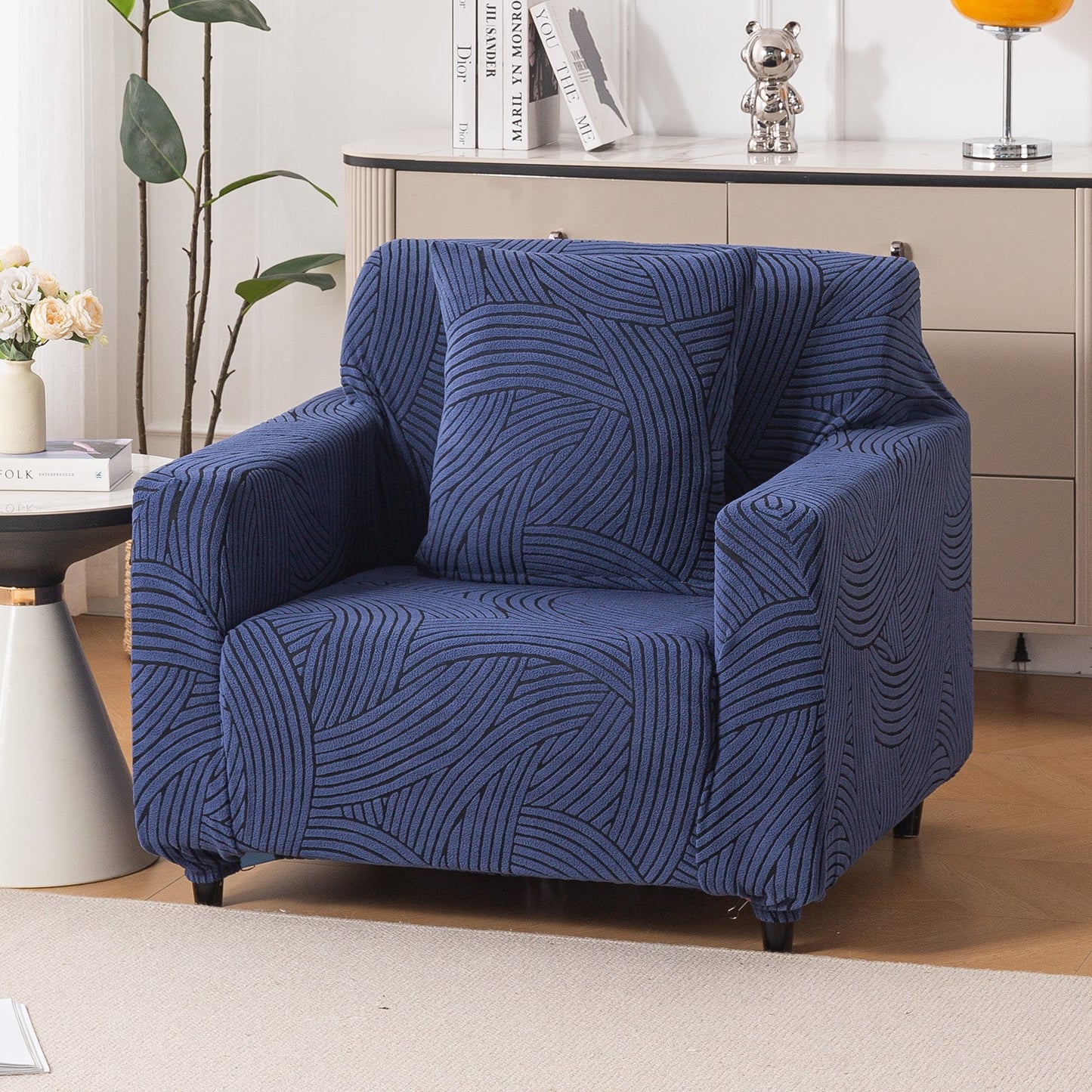 'WaveLine Series' Jacquard Sofa Cover 1/2/3/4-seater Fully Covered, Royal Blue