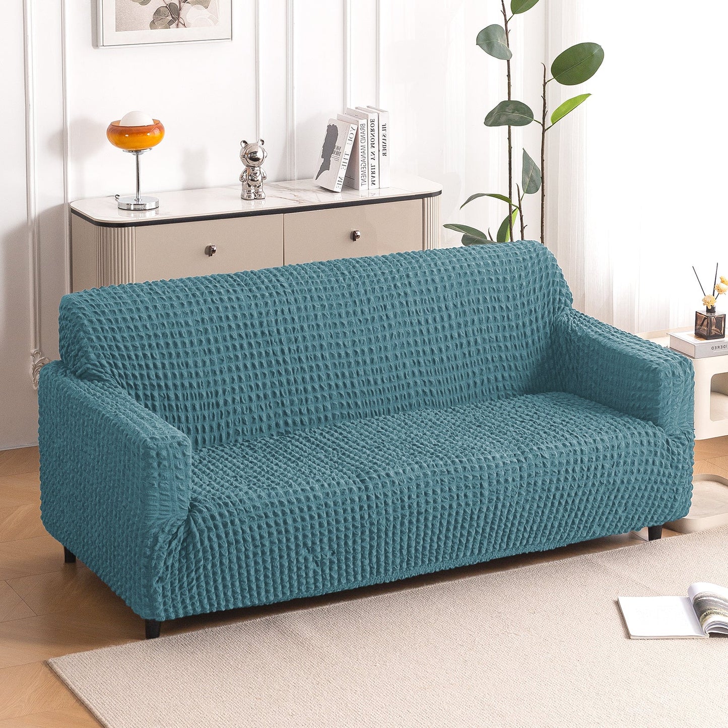 Aria Nova Elastic 280 GSM Stretchable Bubble Sofa Cover, Tropical Teal