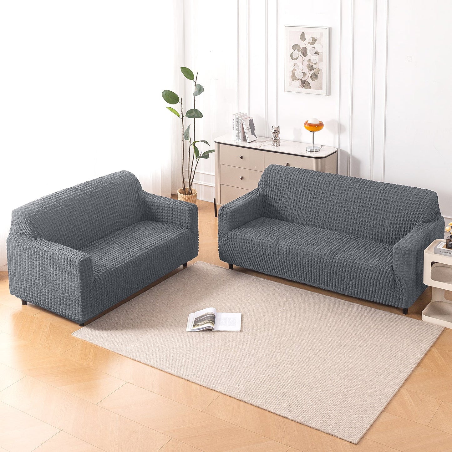 Aria Nova Elastic 280 GSM Stretchable Bubble Sofa Cover, Dark Grey