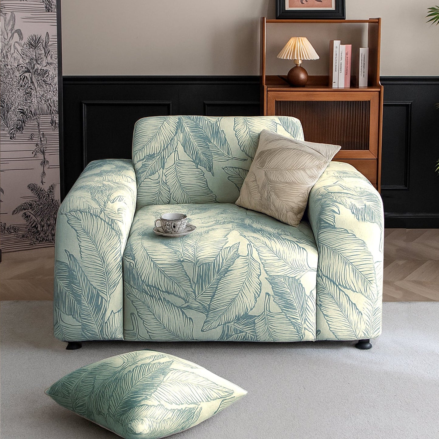 Dual Tone Knitting Jacquard Sofa Cover 1/2/3 Seater Fully Covered - Creamish Pale Green