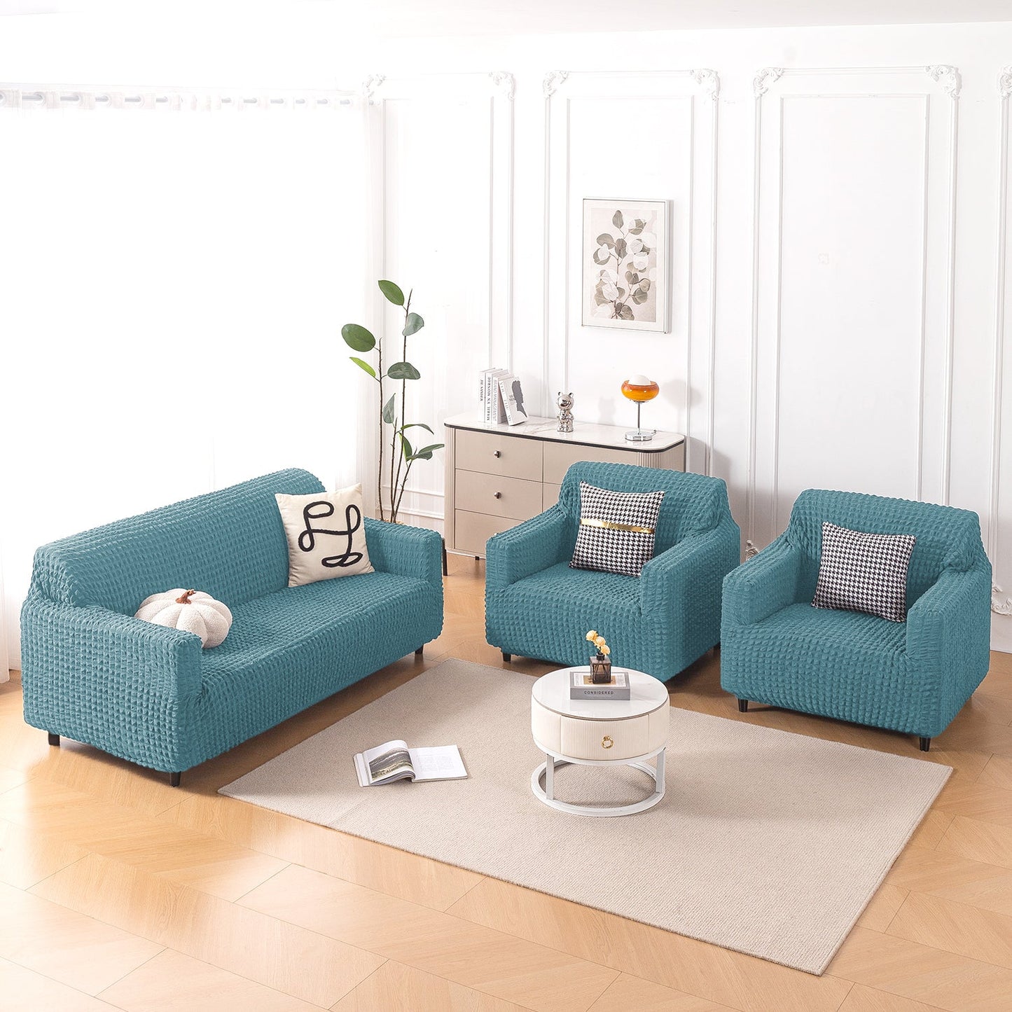 Aria Nova Elastic 280 GSM Stretchable Bubble Sofa Cover, Tropical Teal
