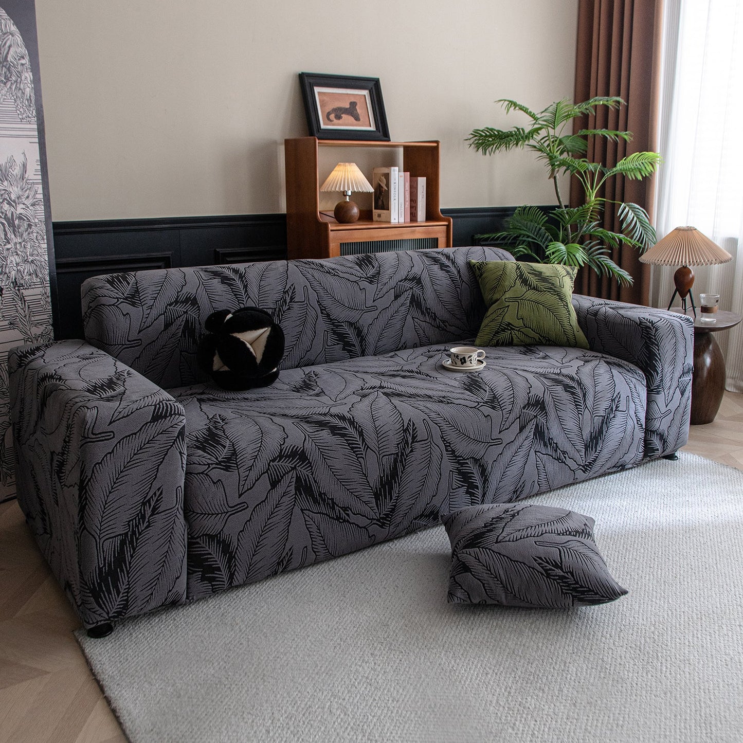 Dual Tone Knitting Jacquard Sofa Cover 1/2/3 Seater Fully Covered - Shadow Grey