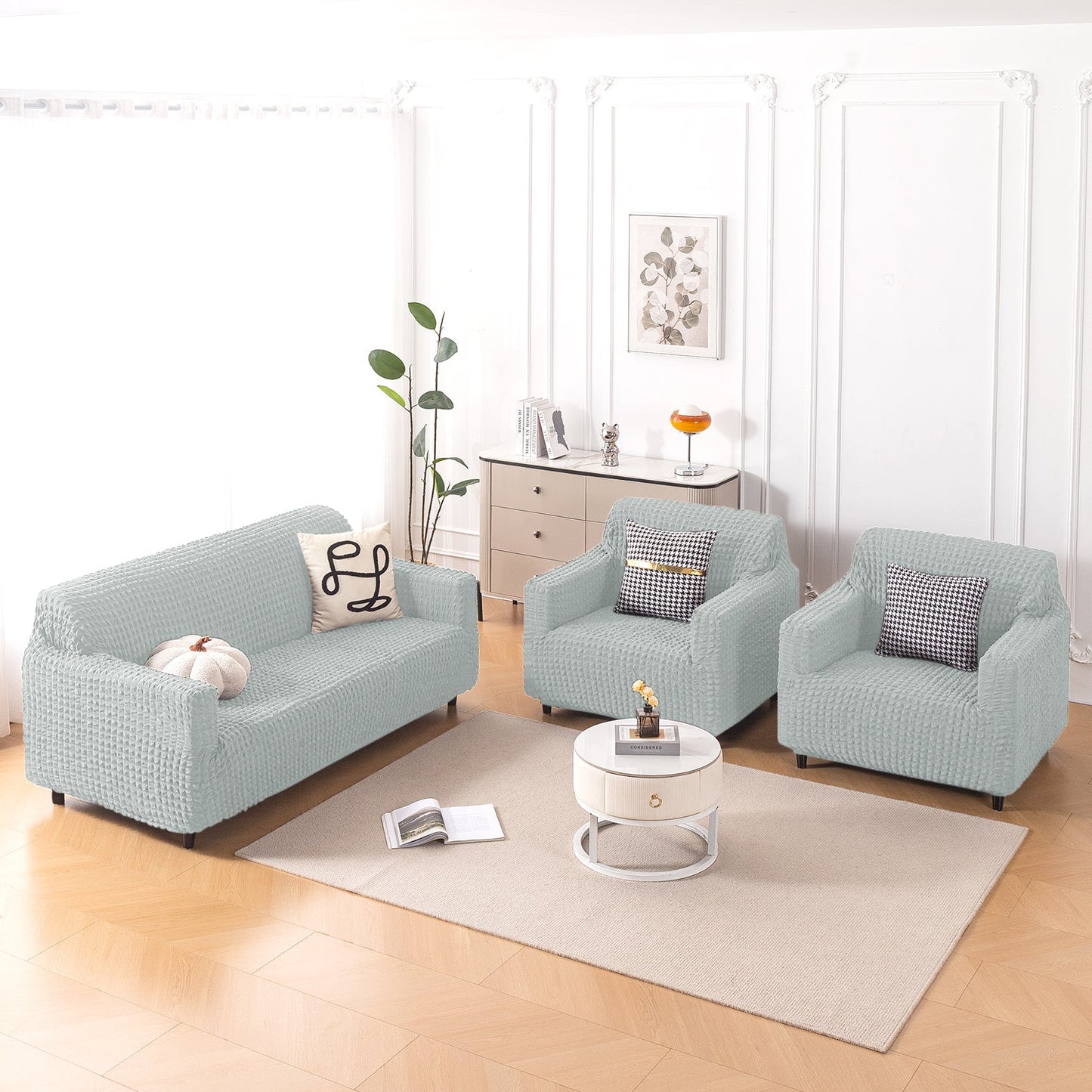 Aria Nova Elastic 280 GSM Stretchable Bubble Sofa Cover, Light Grey