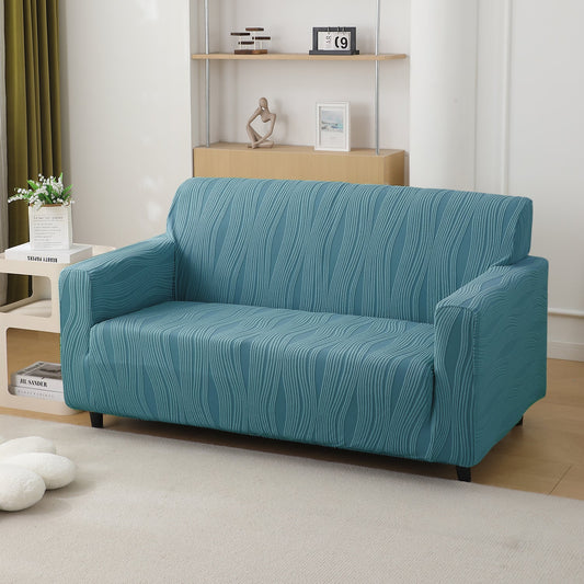 200gsm Knitting Jacquard Sofa Cover 1/2/3/4 Seater Fully Covered, Sea Blue