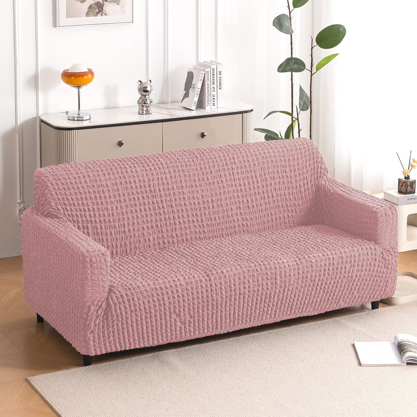 Aria Nova Elastic 280 GSM Stretchable Bubble Sofa Cover, Tea Rose Pink