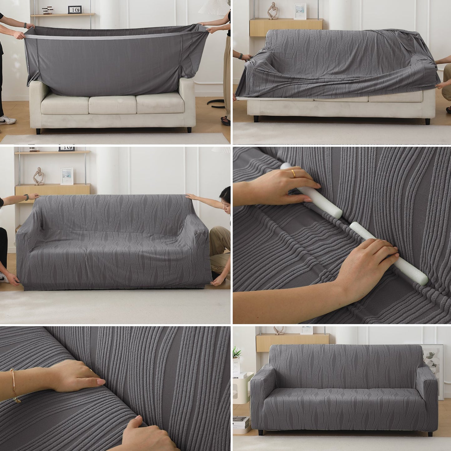 200gsm Knitting Jacquard Sofa Cover 1/2/3/4 Seater Fully Covered, Porpoise Grey