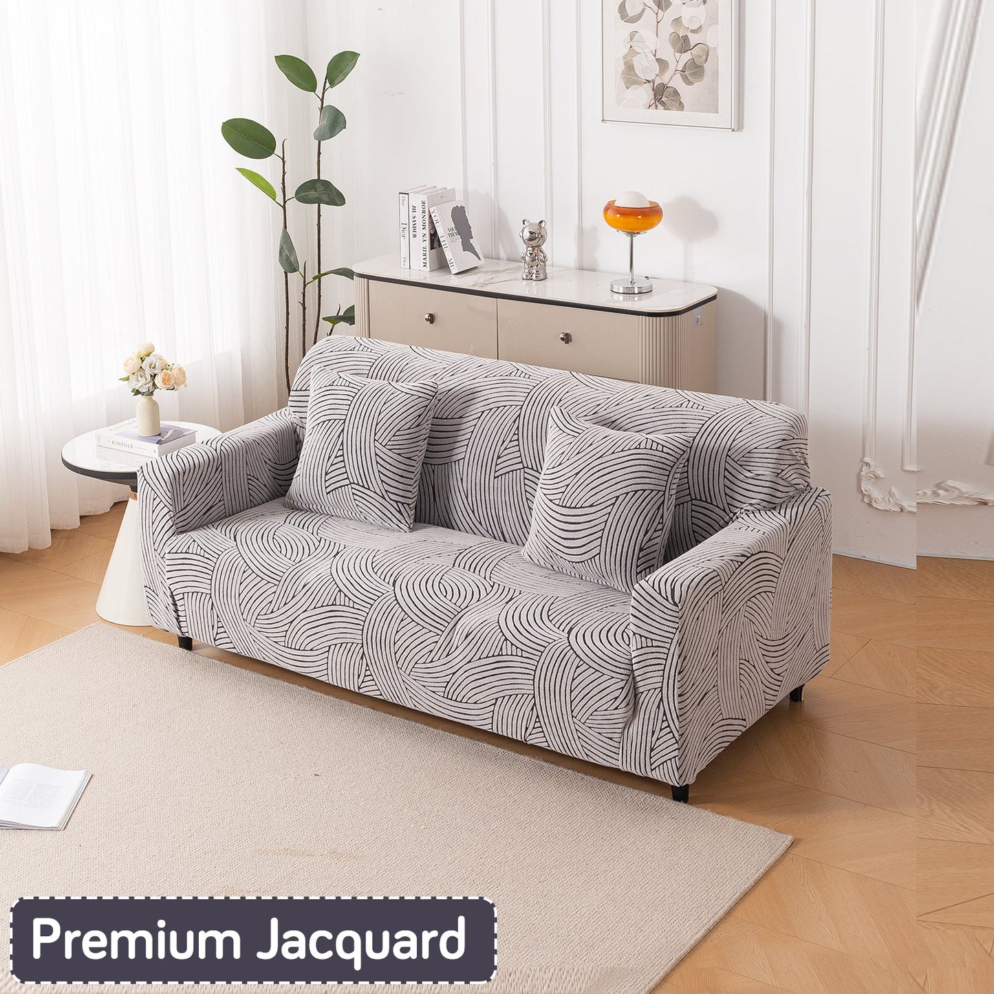 'WaveLine Series' Jacquard Sofa Cover 1/2/3/4-seater Fully Covered, Classic White