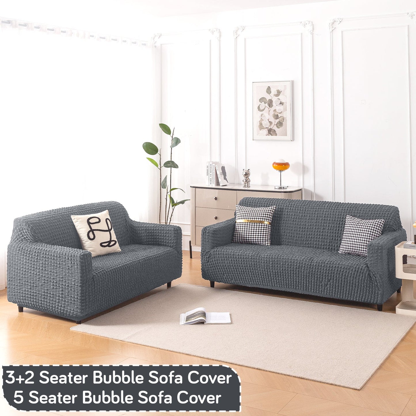 Aria Nova Elastic 280 GSM Stretchable Bubble Sofa Cover, Dark Grey