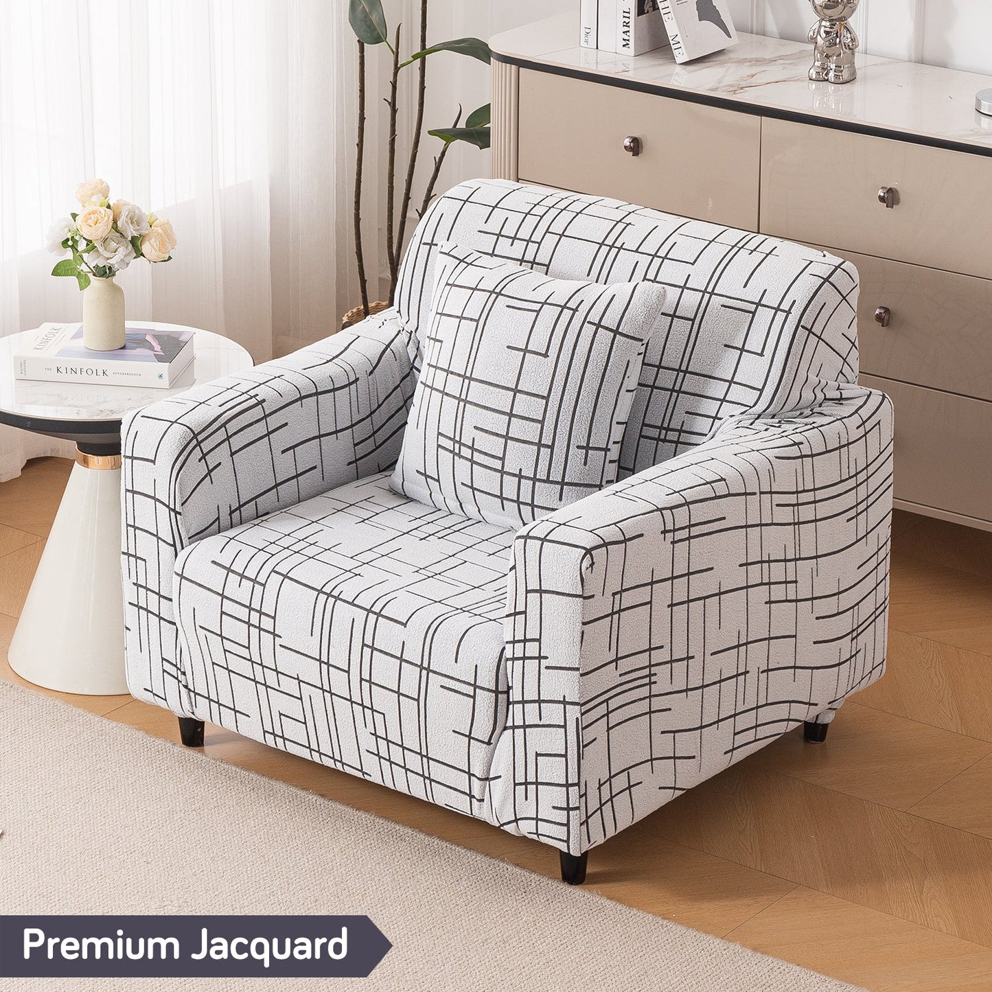 'Crossline Series' Jacquard Sofa Cover 1/2/3/4-seater Fully Covered, Dark Grey