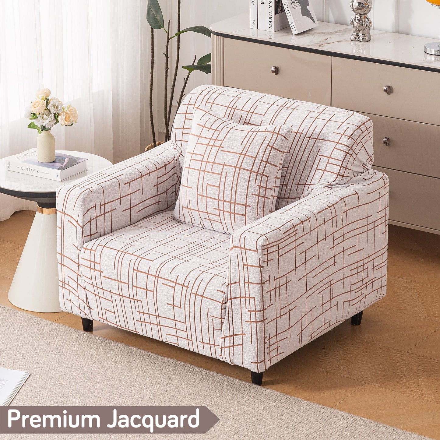 'Crossline Series' Jacquard Sofa Cover 1/2/3/4-seater Fully Covered, Rust Brown