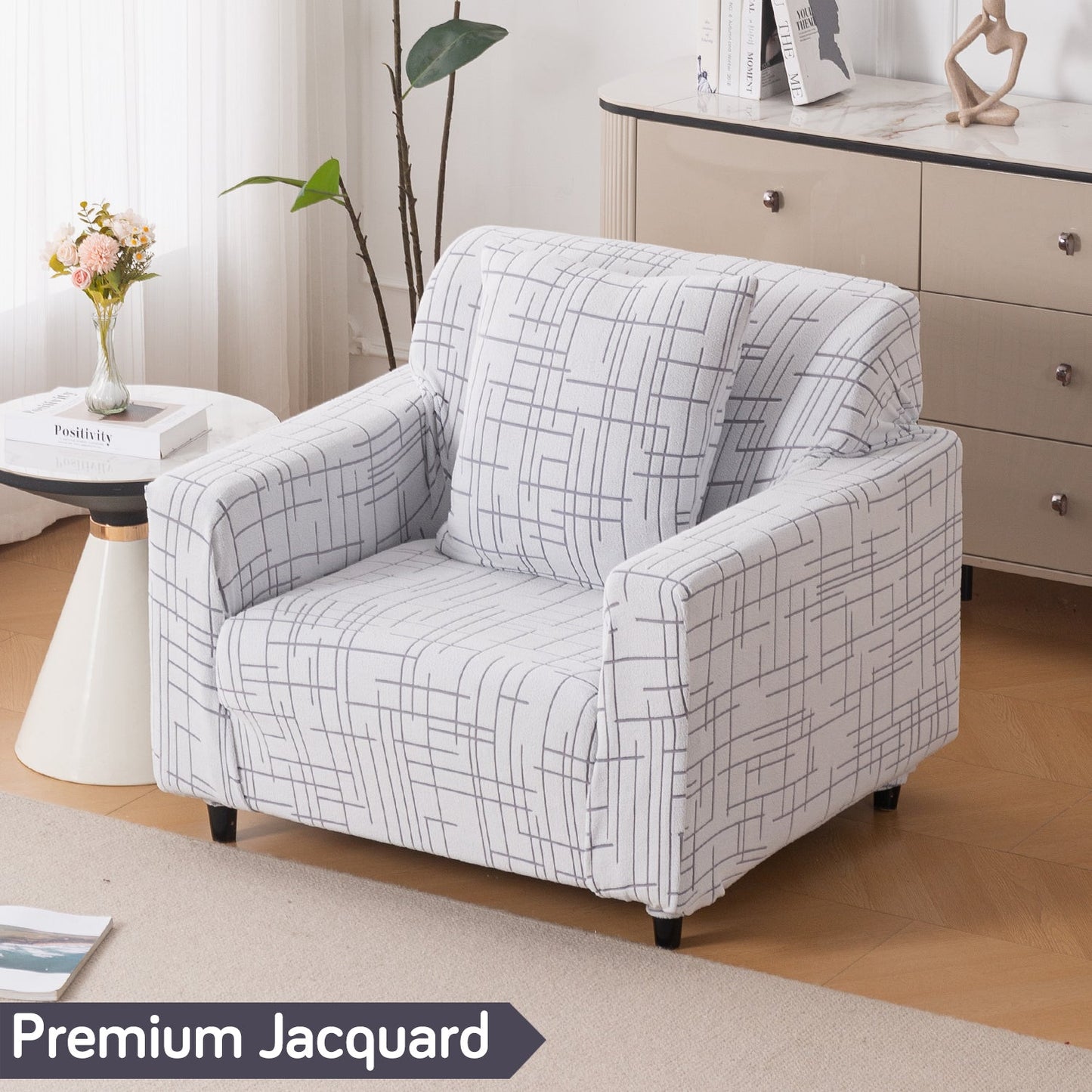 'Crossline Series' Jacquard Sofa Cover 1/2/3/4-seater Fully Covered, Light Grey