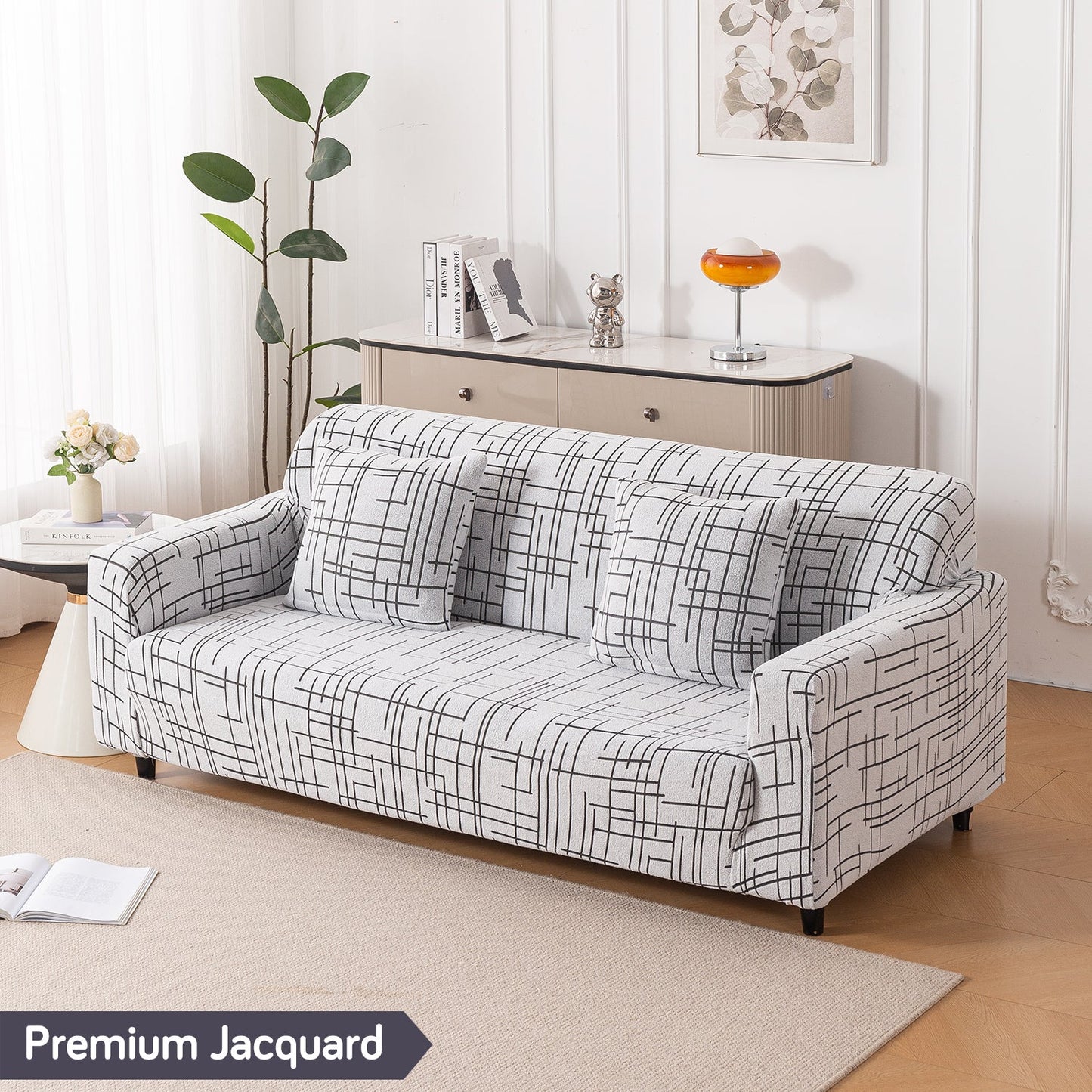 'Crossline Series' Jacquard Sofa Cover 1/2/3/4-seater Fully Covered, Dark Grey