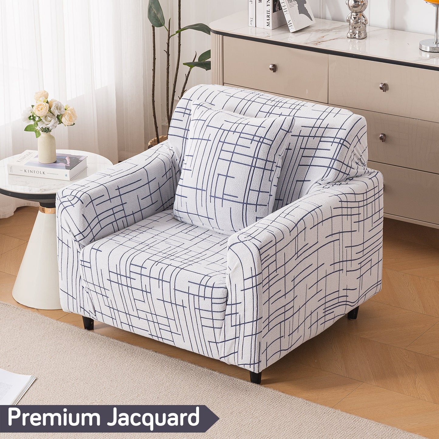 'Crossline Series' Jacquard Sofa Cover 1/2/3/4-seater Fully Covered, Navy Blue